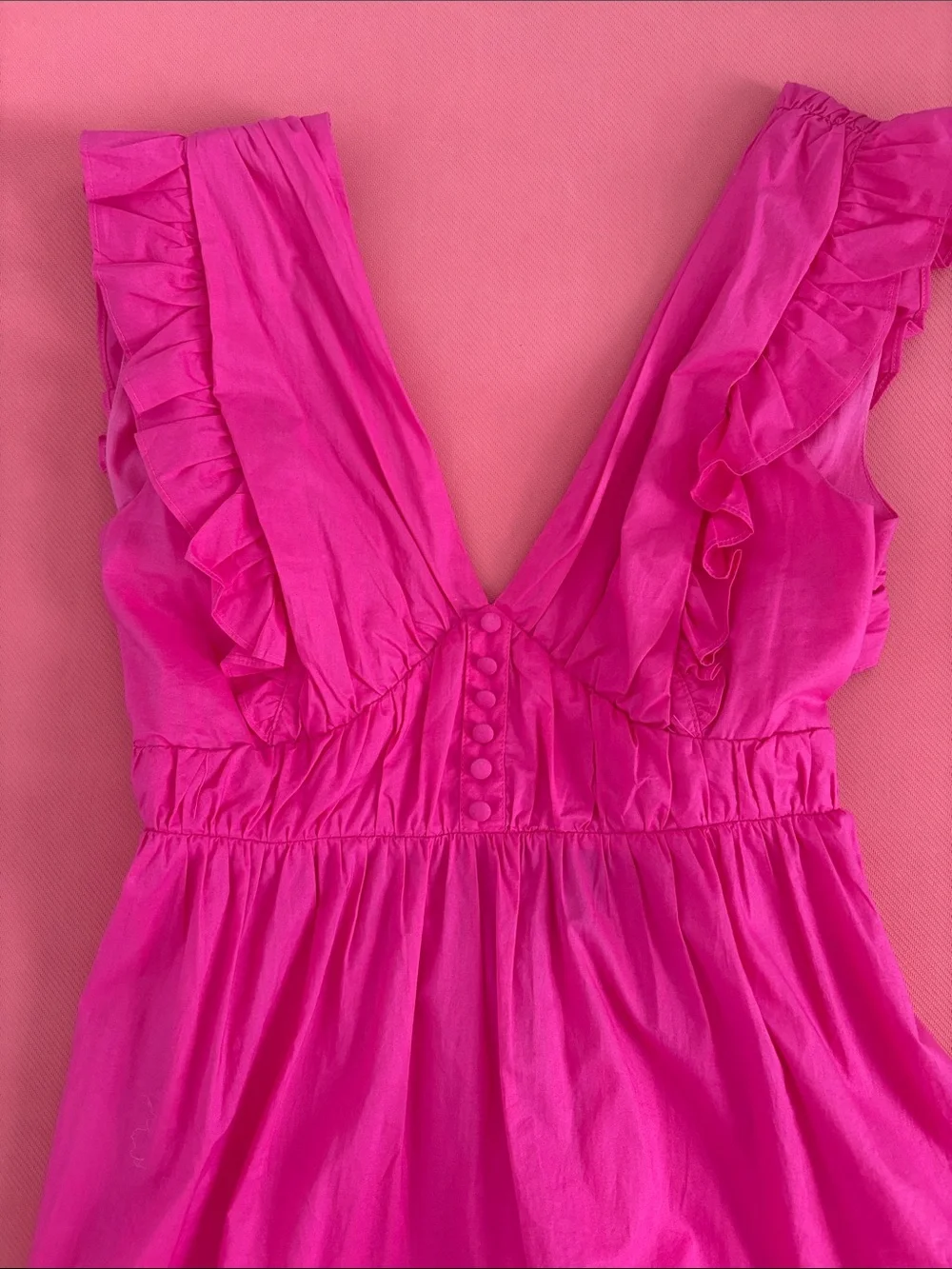 Aqua Bright Fuchsia Ruffle V-Neck Sundress